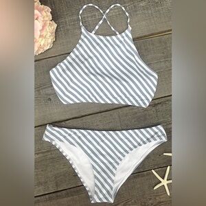SHEIN Gray & White Striped Bikini
